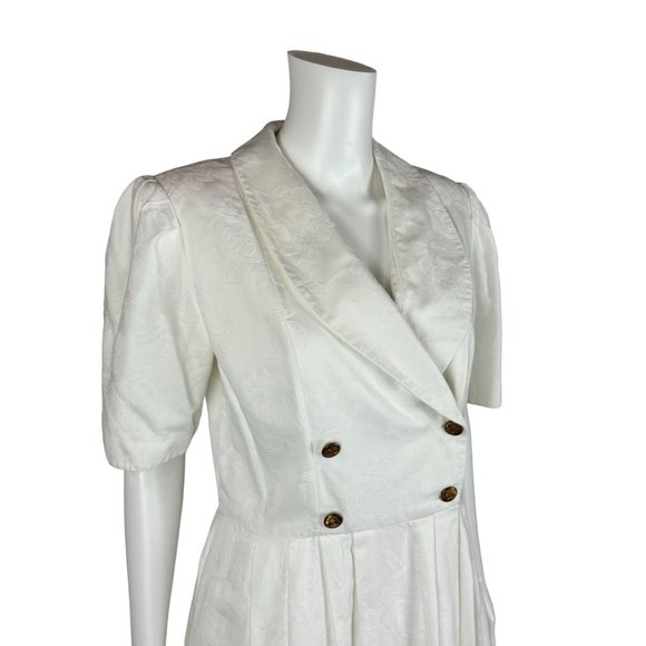 Vintage 80s Brocade Dress White Floral Collared Party Cocktail Petite Lanz - Picture 4 of 10